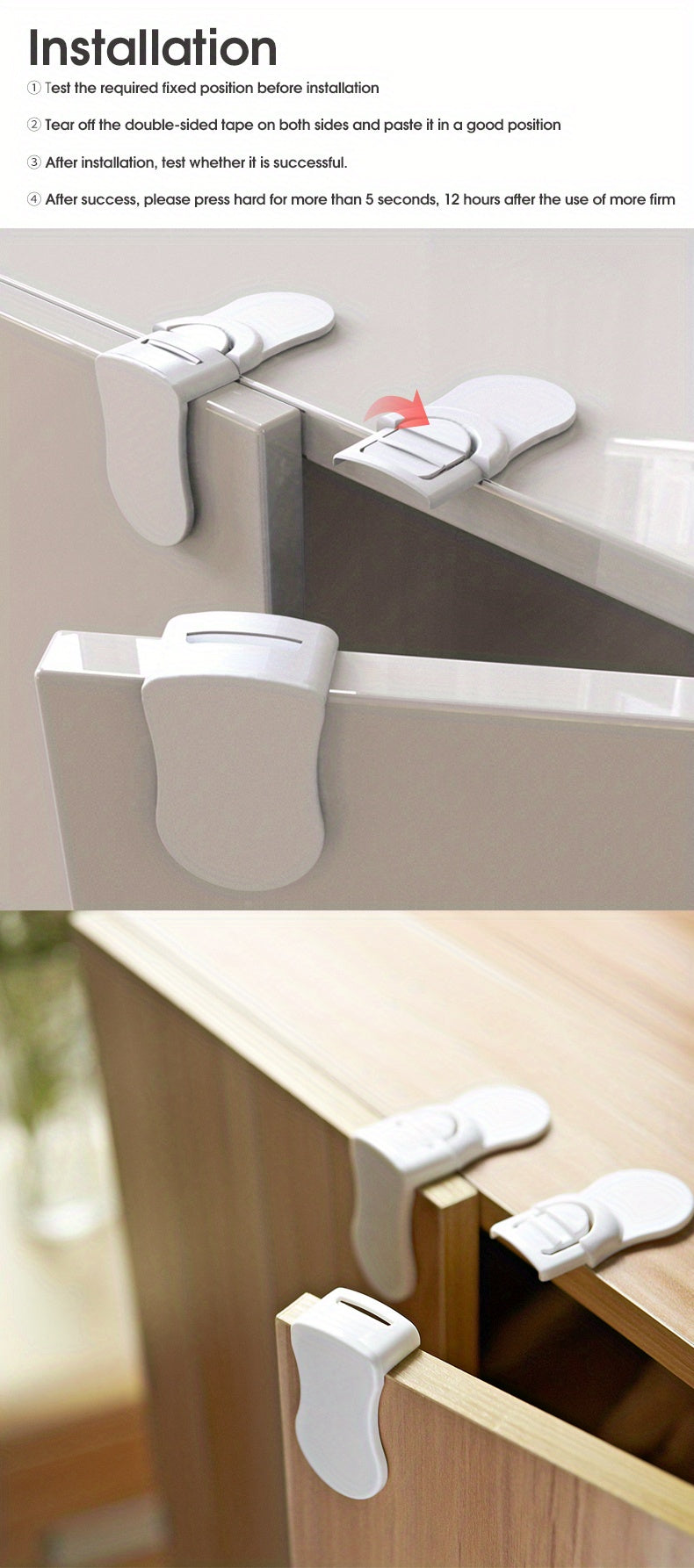 5pcs Child Safety Locks, For Cabinets And Drawers, Toilet, Fridge & More Easy Installation, No Drilling Required - Baby Proofing Cabinet Kitchen System With Strong Adhesive Tape, Baby Safety Locks Christmas, Halloween, Thanks