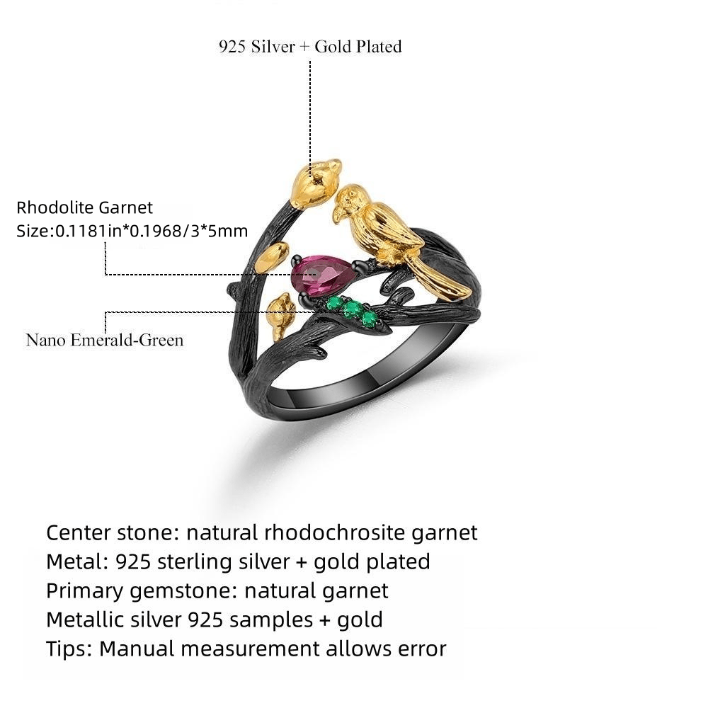 Men's Retro Ring, 925 Silver Natural Gemstone Ring With Bird Design, For Daily Wear, For Banquet Party Holiday Birthday Anniversary Gift