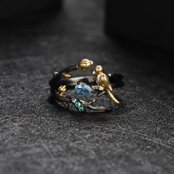 Men's Retro Ring, 925 Silver Natural Gemstone Ring With Bird Design, For Daily Wear, For Banquet Party Holiday Birthday Anniversary Gift