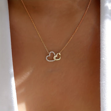 Sparkling Double Heart Pendant Necklace, Perfect Gift For Men And Women