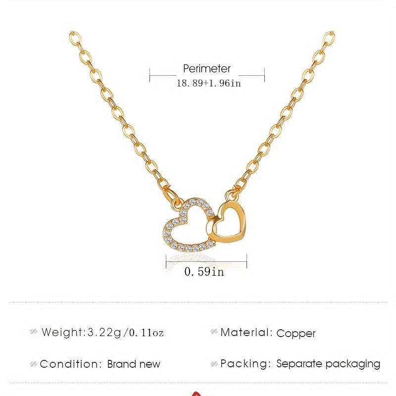 Sparkling Double Heart Pendant Necklace, Perfect Gift For Men And Women