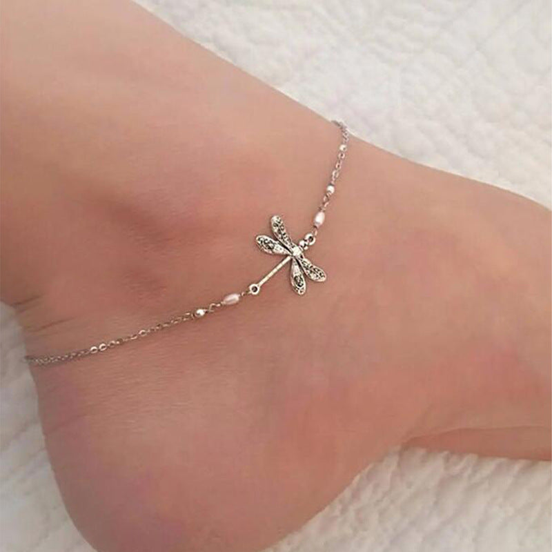 [Thin Chain Dragonfly Anklet Minimalist] Simple Dragonfly Insect Thin Chain Anklet Minimalist Ankle Bracelet For Women