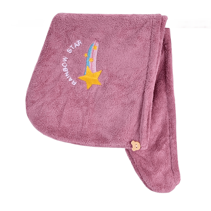 1/2/3pcs Rainbow Embroidered Hair Towel With Button, Soft Hair Drying Cap, Cute Solid Color Hair Towel For Bathroom, Absorbent Quick Drying Hair Wrap Towel For Women, Bathroom Supplies