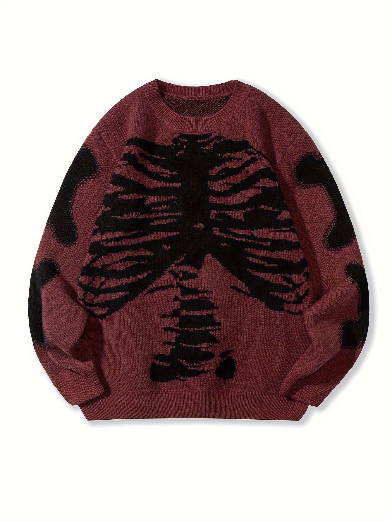 Skeleton Pattern Knitted Sweater, Men's Casual Warm Mid Stretch.