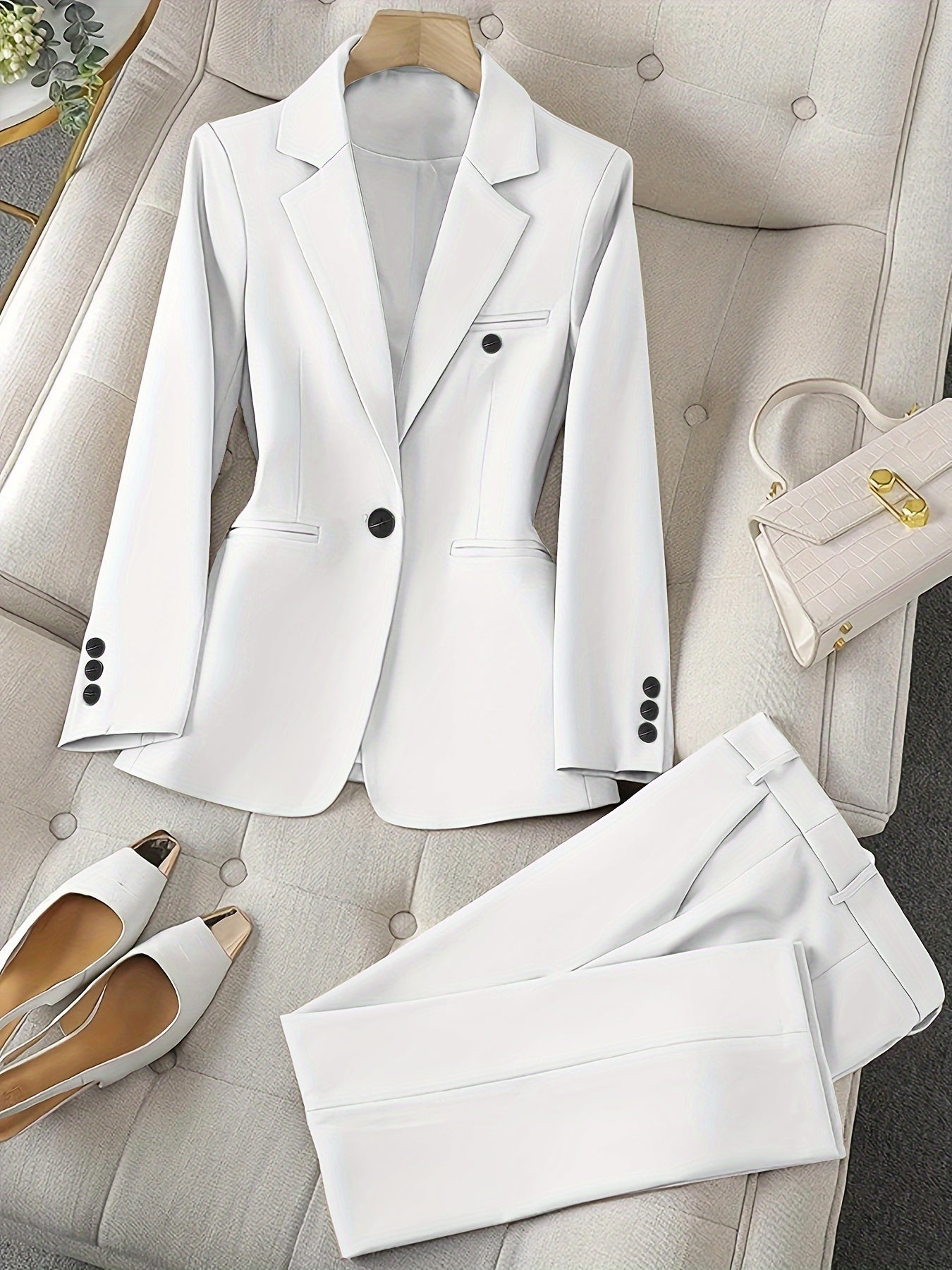Solid Color Button Front Blazer, Elegant Lapel Long Sleeve Blazer.