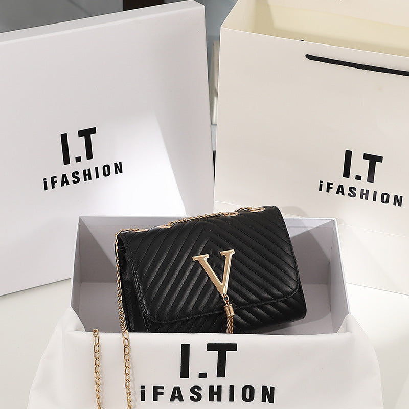 Classic Tassel Decor Mini Shoulder Bag, Quilted Detail Flap Chain Bag For Women,