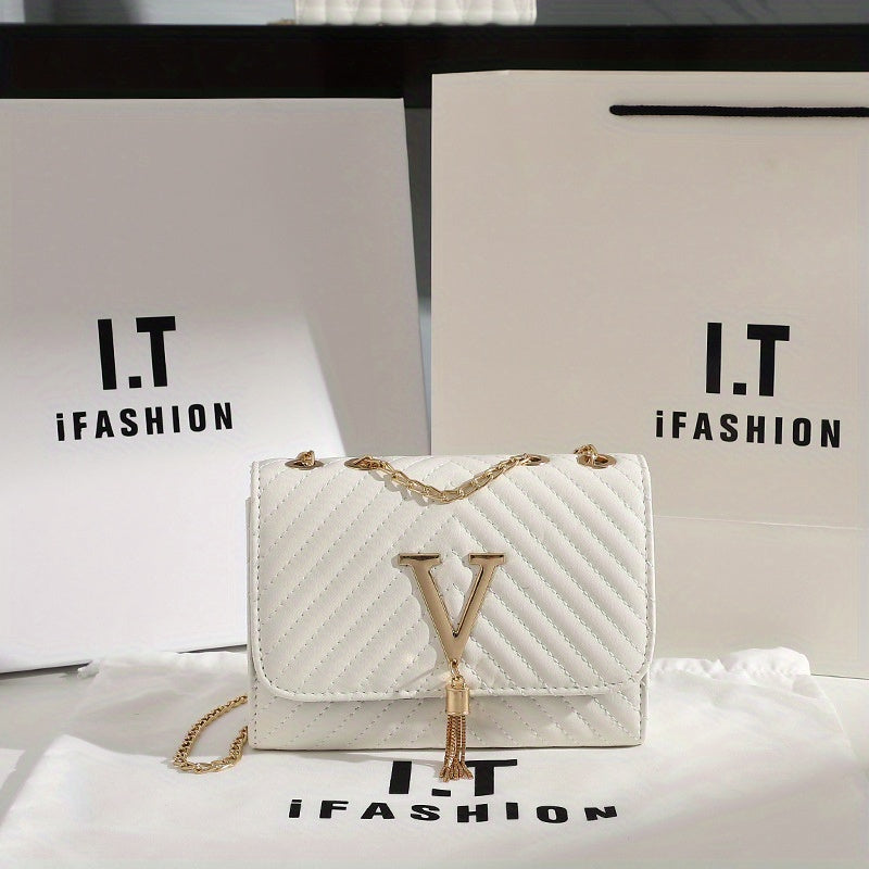 Classic Tassel Decor Mini Shoulder Bag, Quilted Detail Flap Chain Bag For Women,