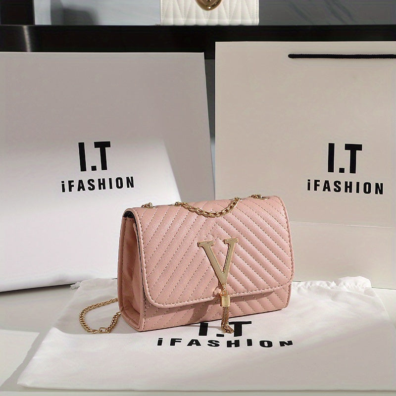 Classic Tassel Decor Mini Shoulder Bag, Quilted Detail Flap Chain Bag For Women,