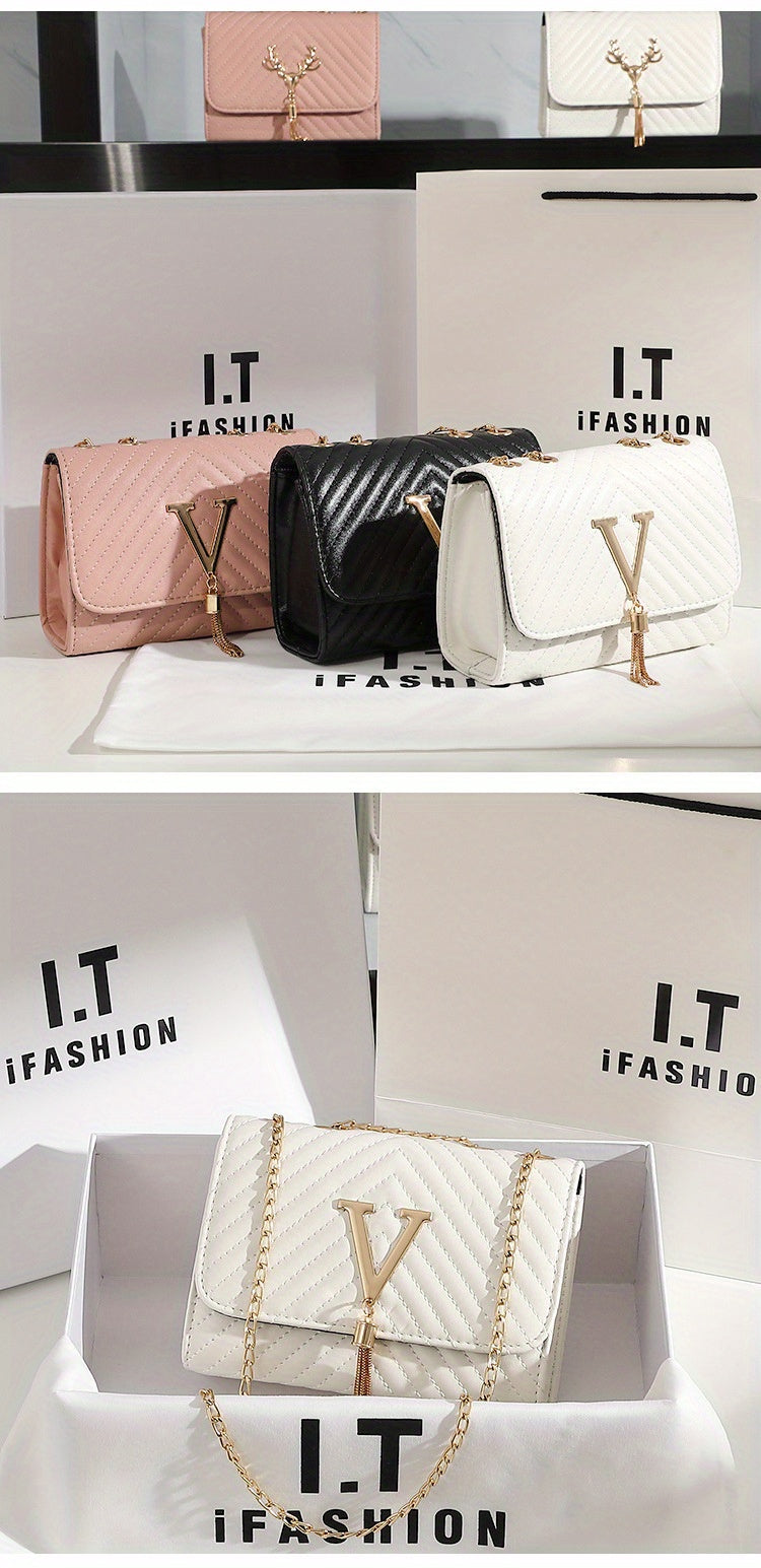 Classic Tassel Decor Mini Shoulder Bag, Quilted Detail Flap Chain Bag For Women,