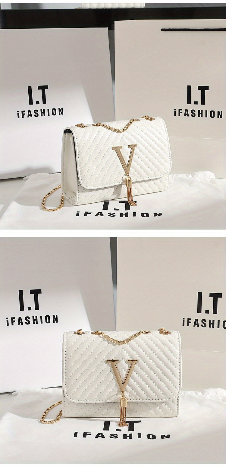 Classic Tassel Decor Mini Shoulder Bag, Quilted Detail Flap Chain Bag For Women,