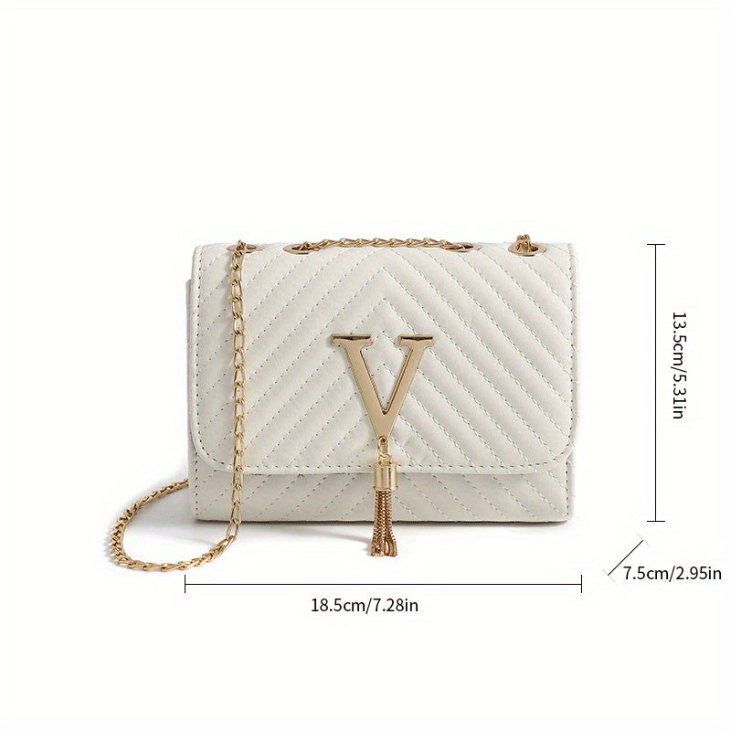 Classic Tassel Decor Mini Shoulder Bag, Quilted Detail Flap Chain Bag For Women,