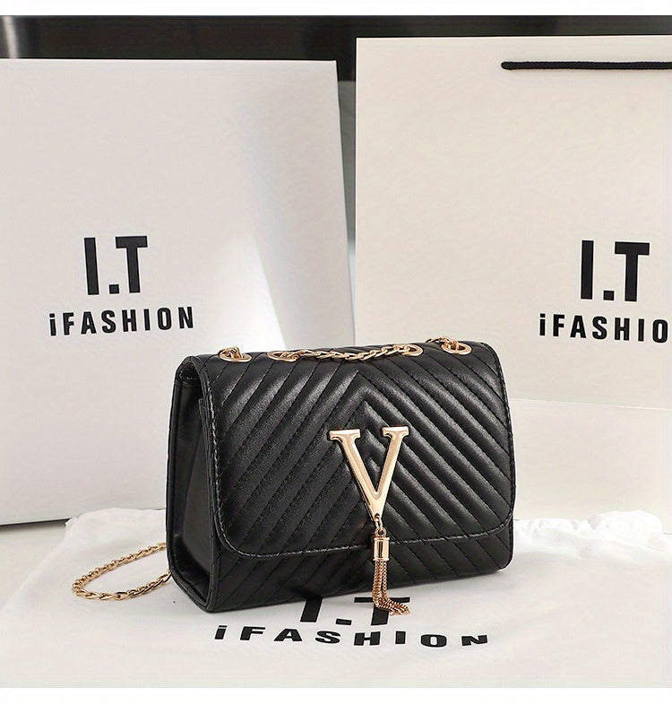 Classic Tassel Decor Mini Shoulder Bag, Quilted Detail Flap Chain Bag For Women,