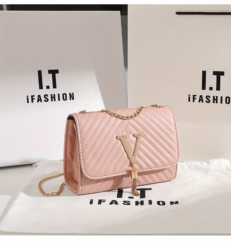 Classic Tassel Decor Mini Shoulder Bag, Quilted Detail Flap Chain Bag For Women,