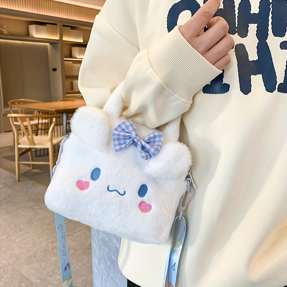 Sanrio Plush Tote Bag, Kawaii Kuromi Cinnamoroll Melody Cartoon Anime Handbag,