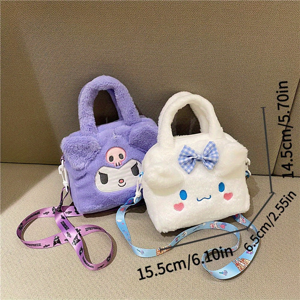 Sanrio Plush Tote Bag, Kawaii Kuromi Cinnamoroll Melody Cartoon Anime Handbag,