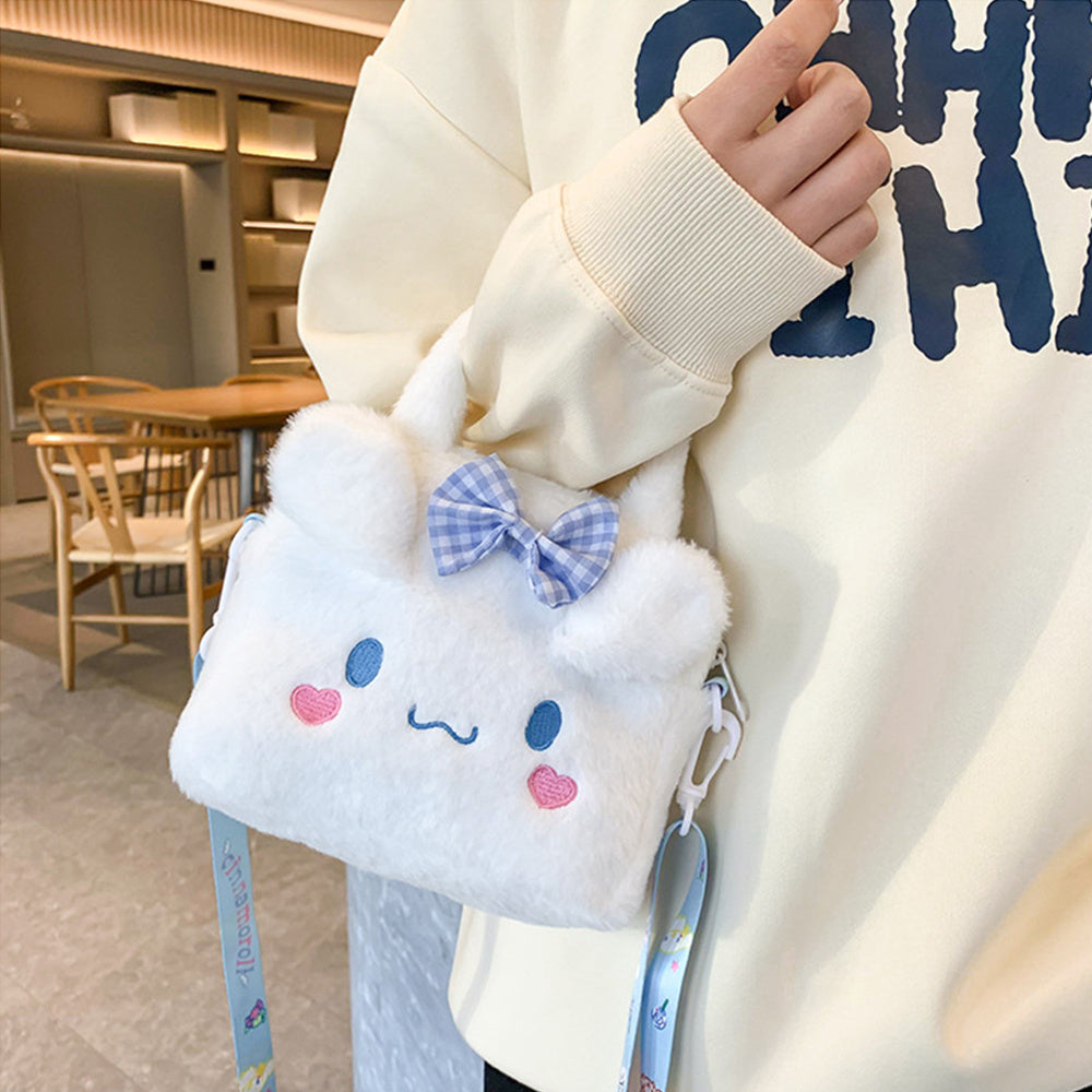 Sanrio Plush Tote Bag, Kawaii Kuromi Cinnamoroll Melody Cartoon Anime Handbag,