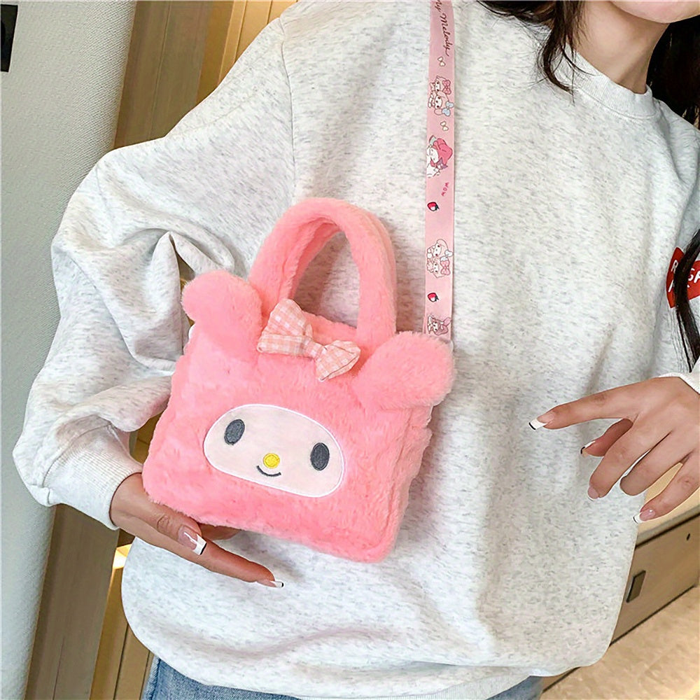 Sanrio Plush Tote Bag, Kawaii Kuromi Cinnamoroll Melody Cartoon Anime Handbag,
