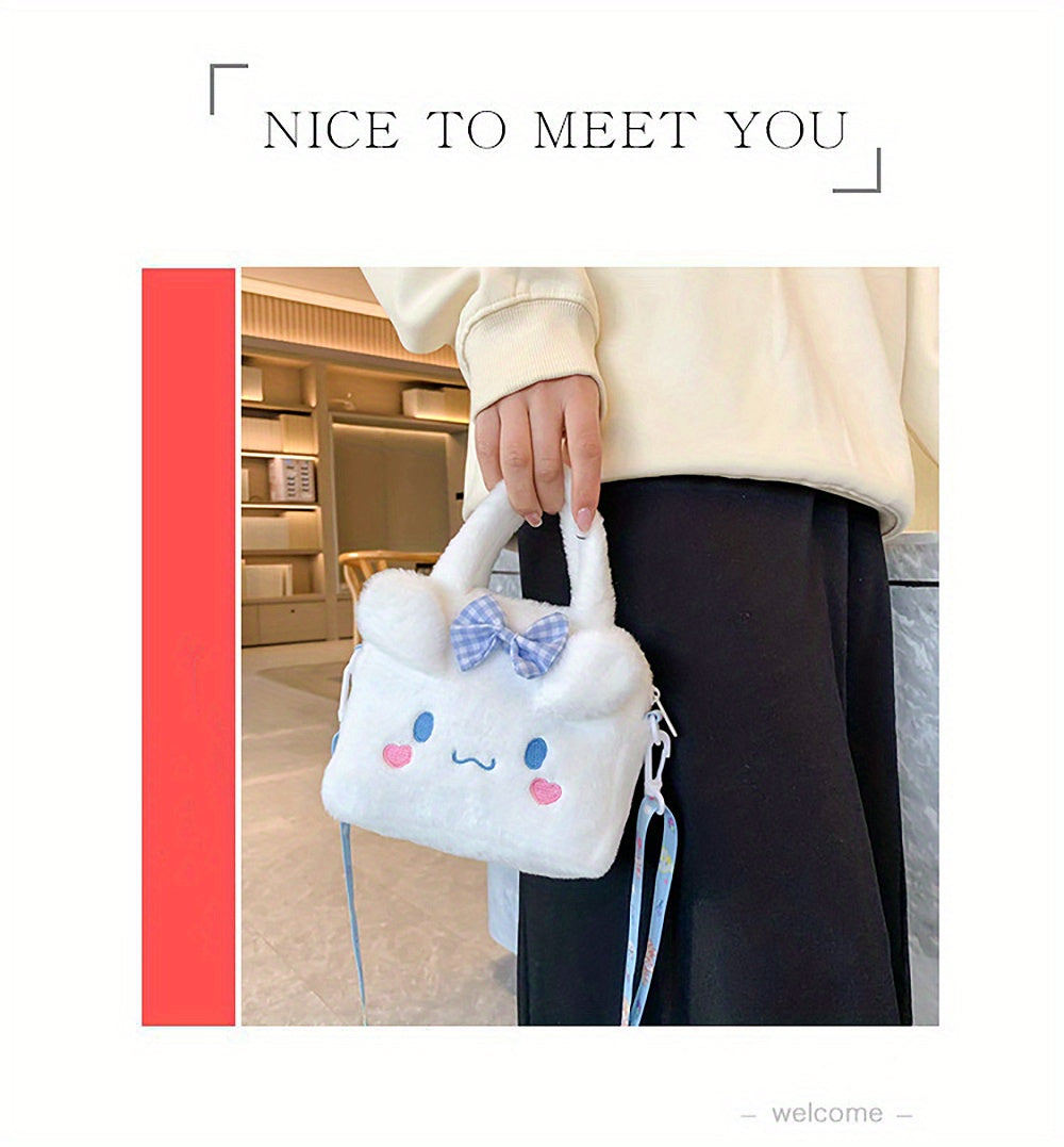 Sanrio Plush Tote Bag, Kawaii Kuromi Cinnamoroll Melody Cartoon Anime Handbag,