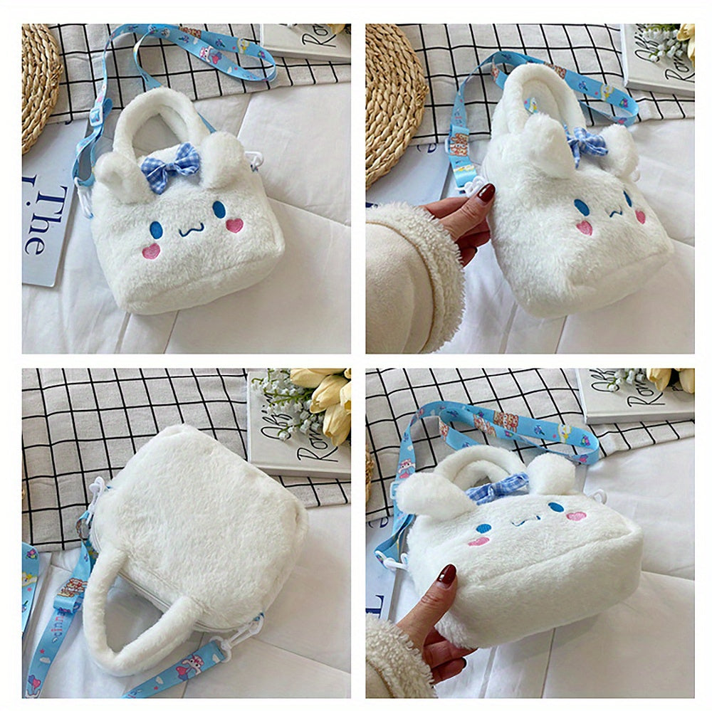 Sanrio Plush Tote Bag, Kawaii Kuromi Cinnamoroll Melody Cartoon Anime Handbag,