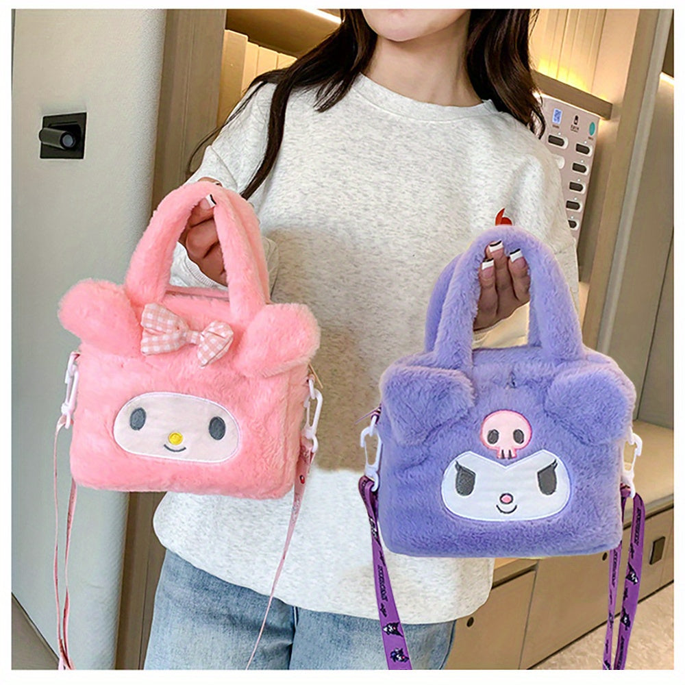 Sanrio Plush Tote Bag, Kawaii Kuromi Cinnamoroll Melody Cartoon Anime Handbag,