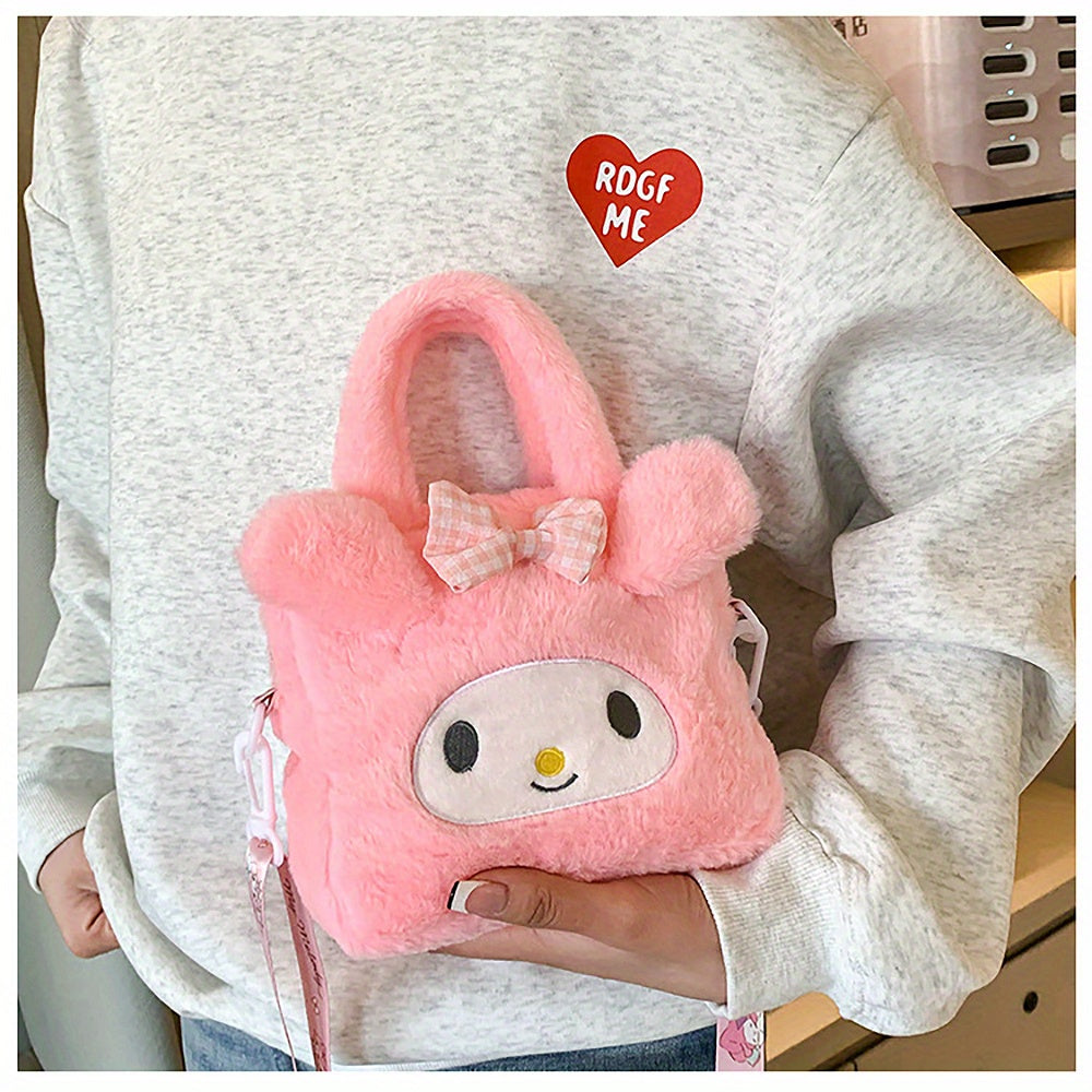 Sanrio Plush Tote Bag, Kawaii Kuromi Cinnamoroll Melody Cartoon Anime Handbag,