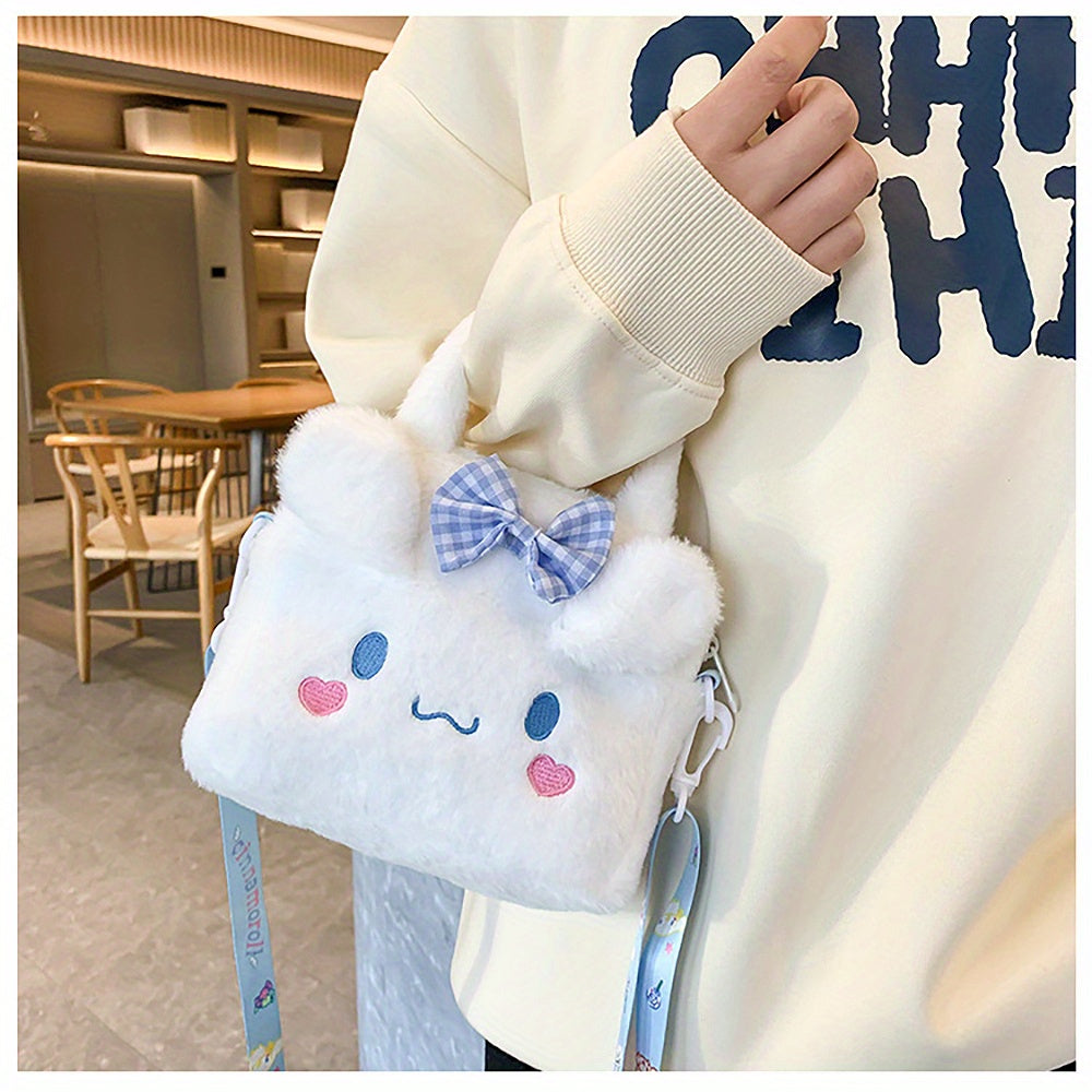 Sanrio Plush Tote Bag, Kawaii Kuromi Cinnamoroll Melody Cartoon Anime Handbag,