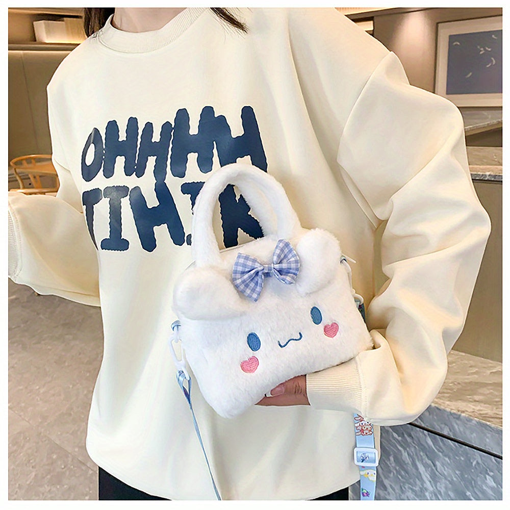 Sanrio Plush Tote Bag, Kawaii Kuromi Cinnamoroll Melody Cartoon Anime Handbag,