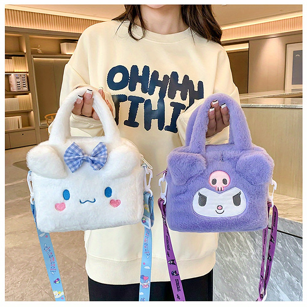 Sanrio Plush Tote Bag, Kawaii Kuromi Cinnamoroll Melody Cartoon Anime Handbag,