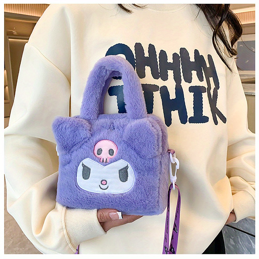 Sanrio Plush Tote Bag, Kawaii Kuromi Cinnamoroll Melody Cartoon Anime Handbag,