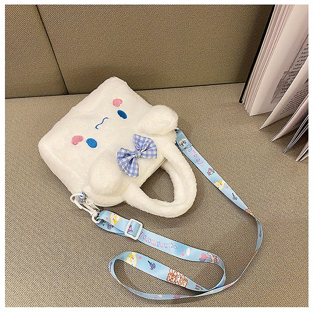 Sanrio Plush Tote Bag, Kawaii Kuromi Cinnamoroll Melody Cartoon Anime Handbag,