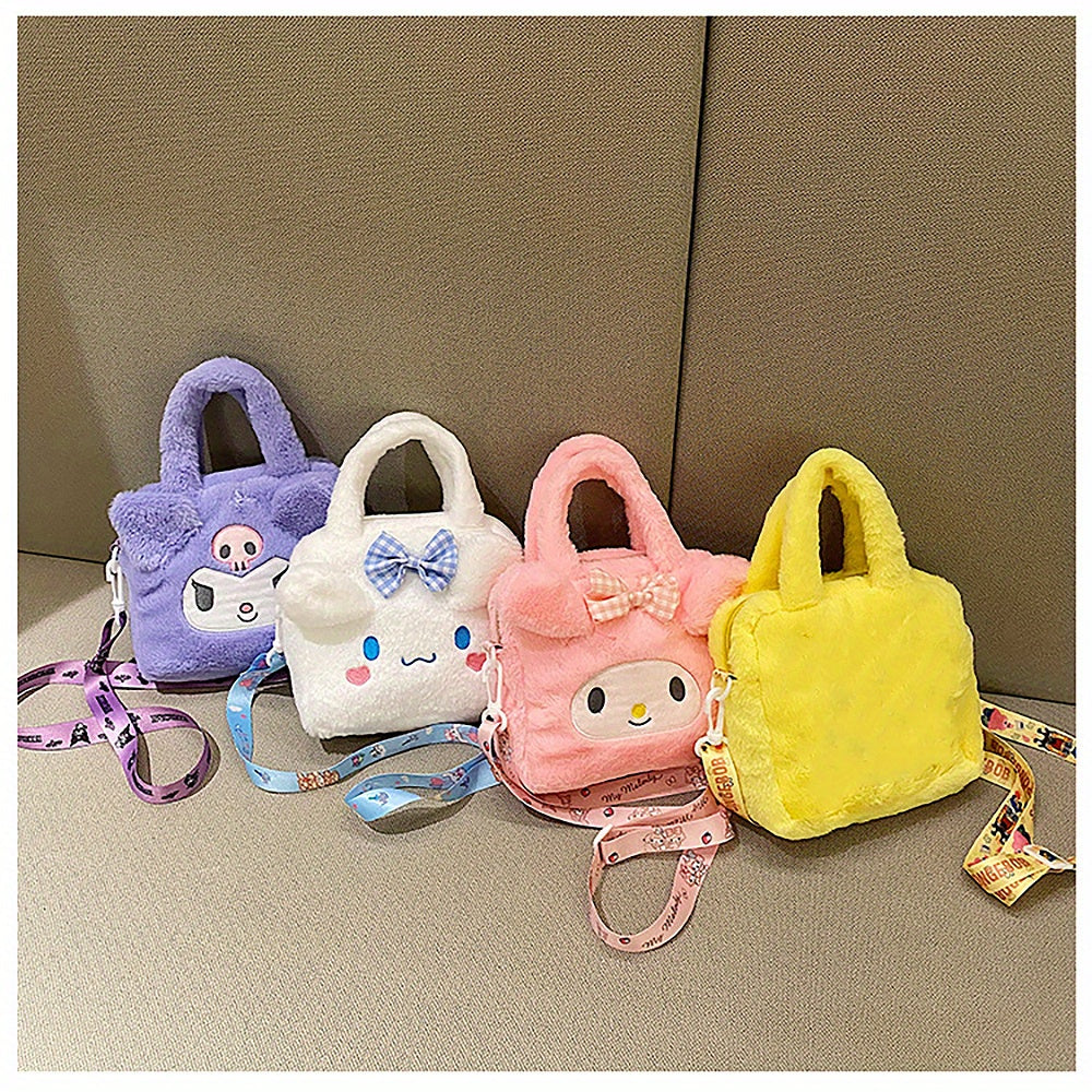Sanrio Plush Tote Bag, Kawaii Kuromi Cinnamoroll Melody Cartoon Anime Handbag,