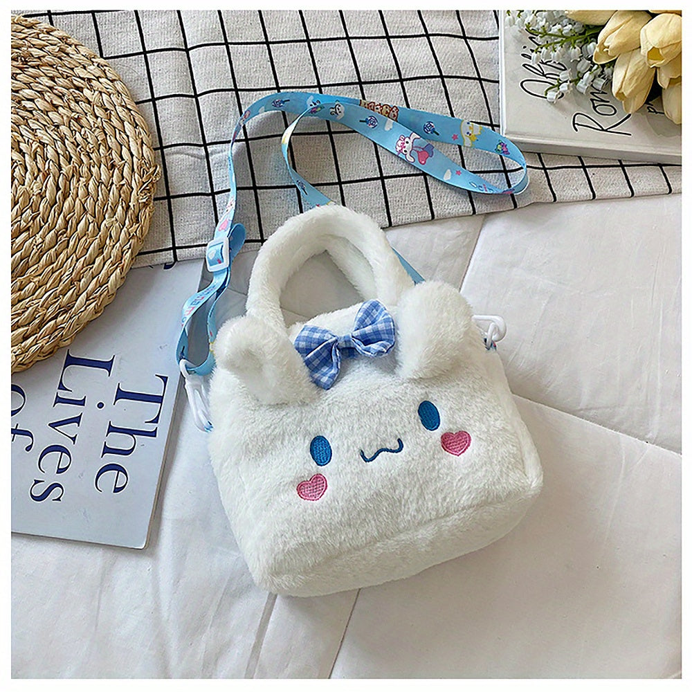 Sanrio Plush Tote Bag, Kawaii Kuromi Cinnamoroll Melody Cartoon Anime Handbag,
