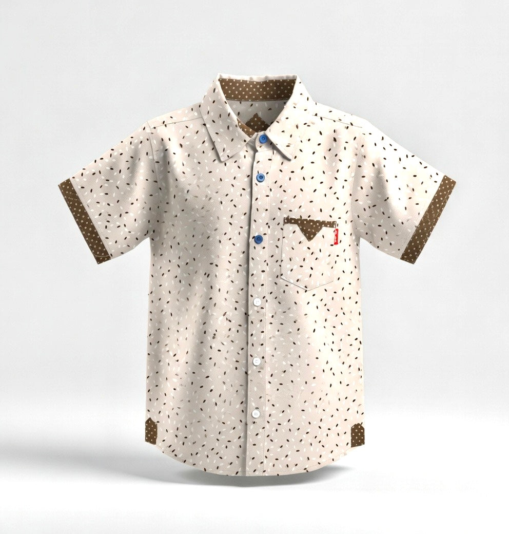 Kid Boys Contrast Trim Printed Short-Sleeve Shirt | MH Size (2-12Years)