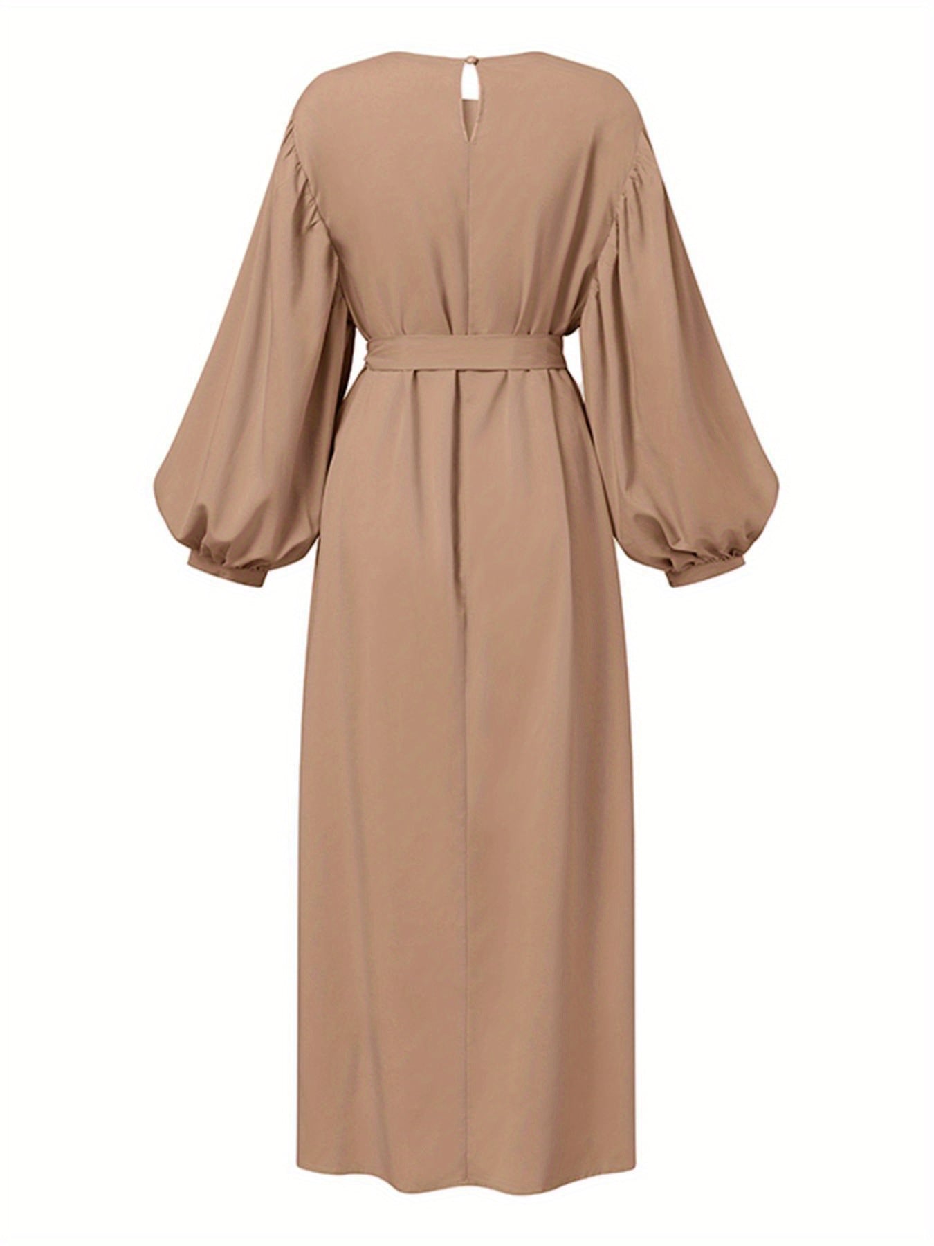 Lantern Sleeve Tie Waist Abaya, Elegant Crew Neck Dress, Women's Clothing./MH