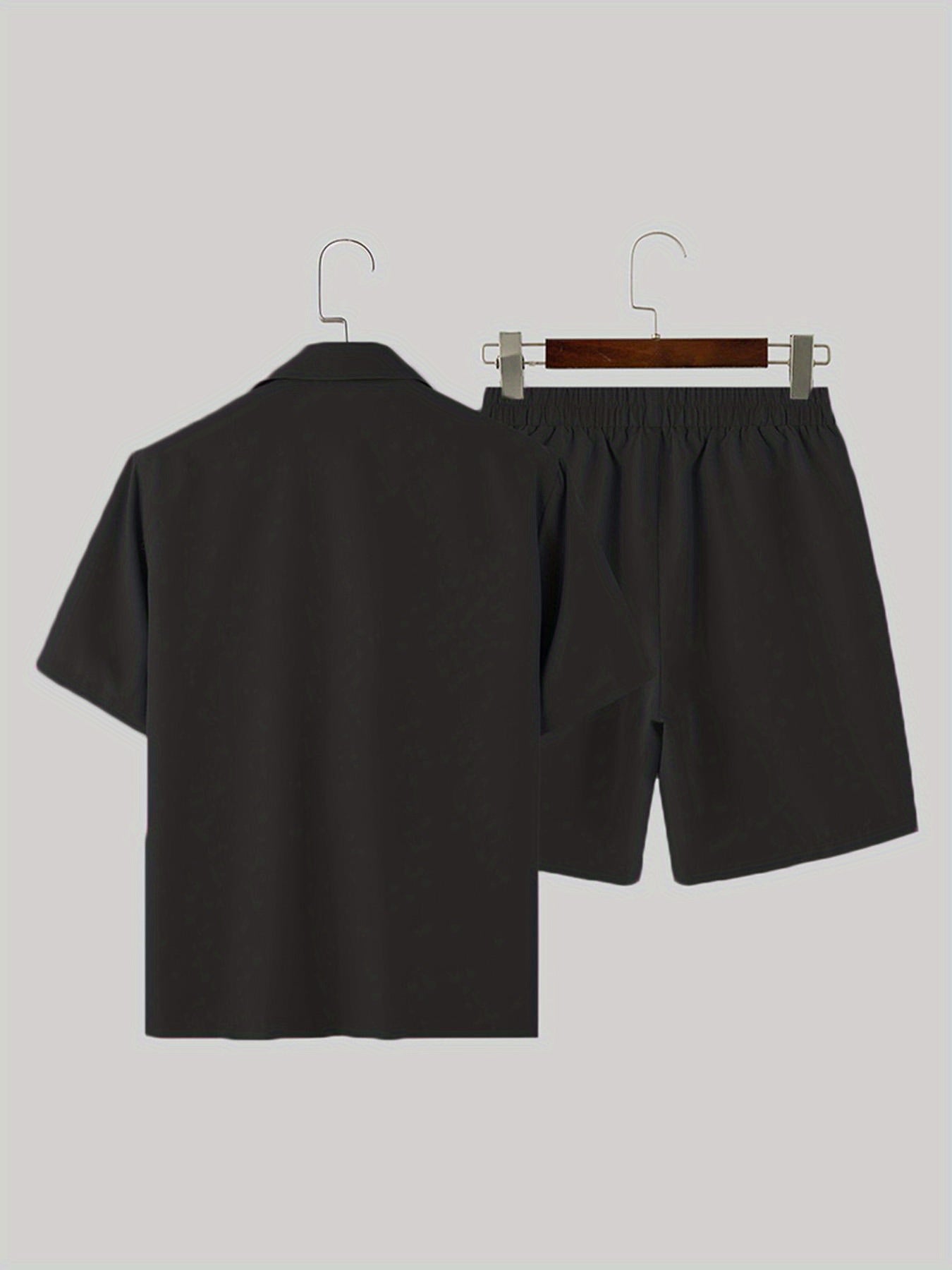 Men's Solid Color Summer Casual Blazer Suit Set, Short Sleeve Lapel Jacket.