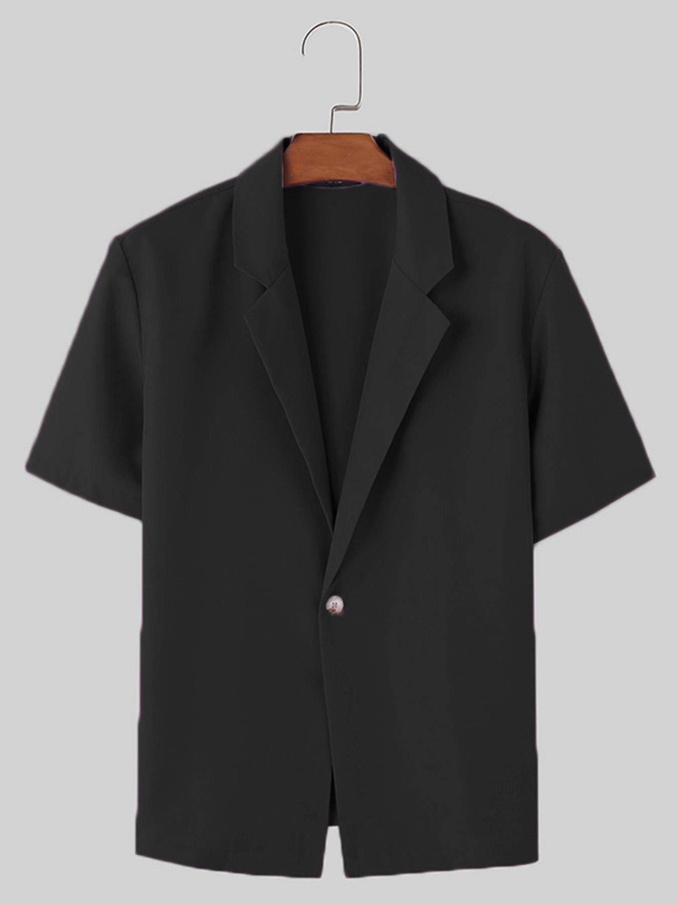 Men's Solid Color Summer Casual Blazer Suit Set, Short Sleeve Lapel Jacket.