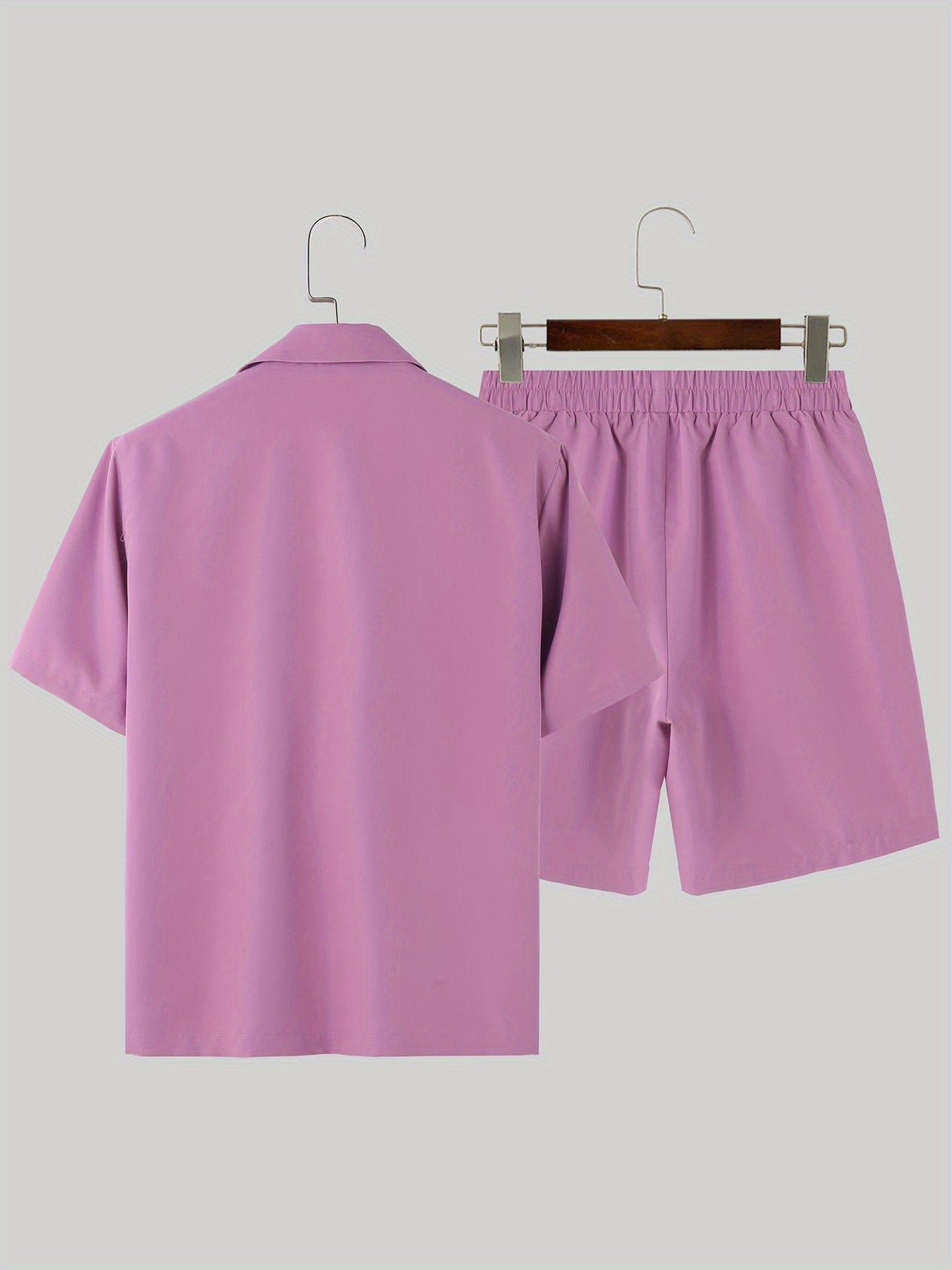 Men's Solid Color Summer Casual Blazer Suit Set, Short Sleeve Lapel Jacket.