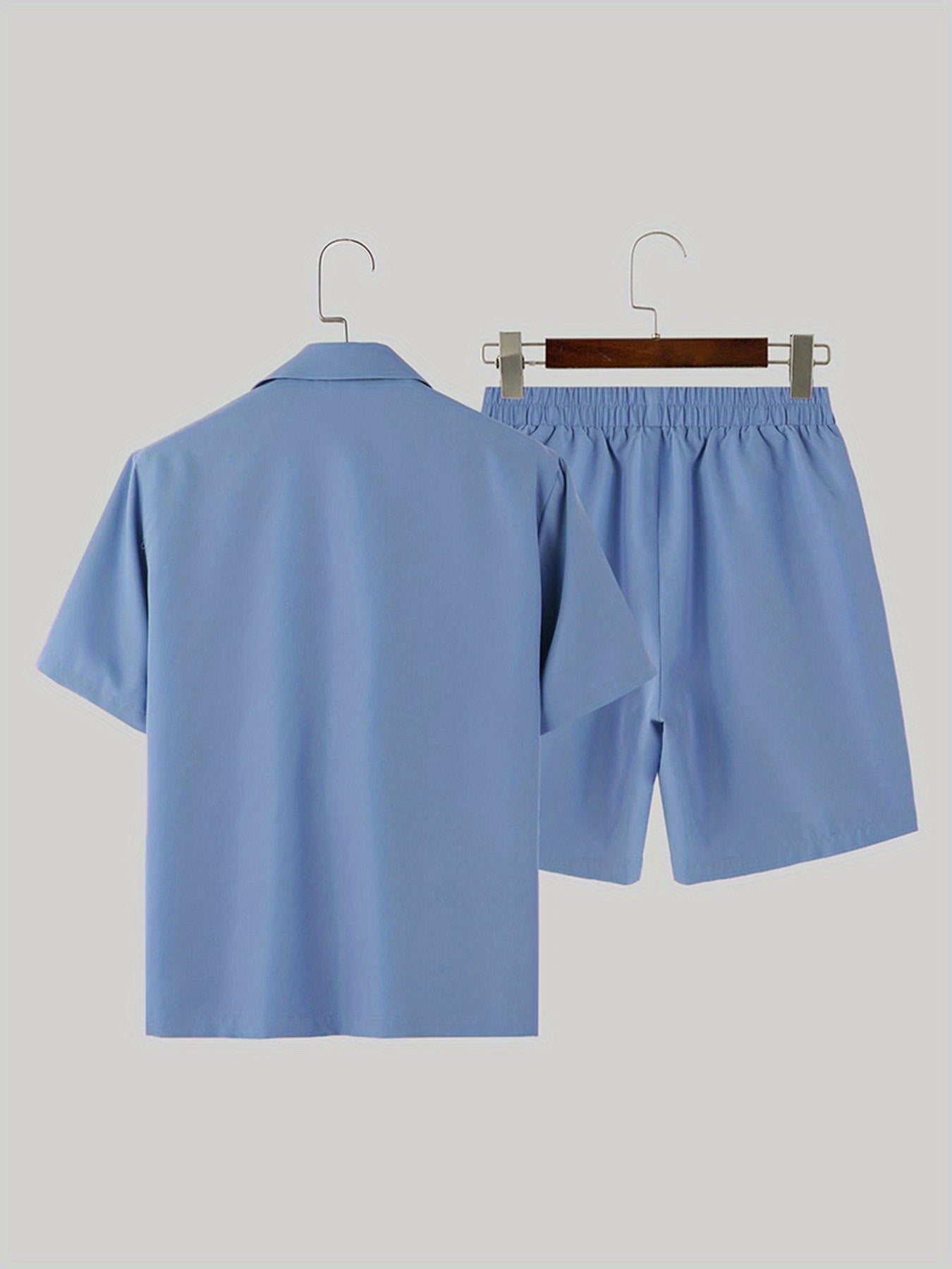 Men's Solid Color Summer Casual Blazer Suit Set, Short Sleeve Lapel Jacket.