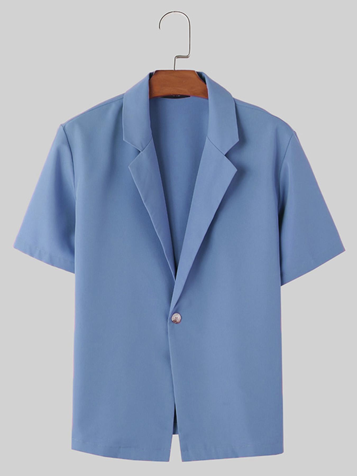 Men's Solid Color Summer Casual Blazer Suit Set, Short Sleeve Lapel Jacket.