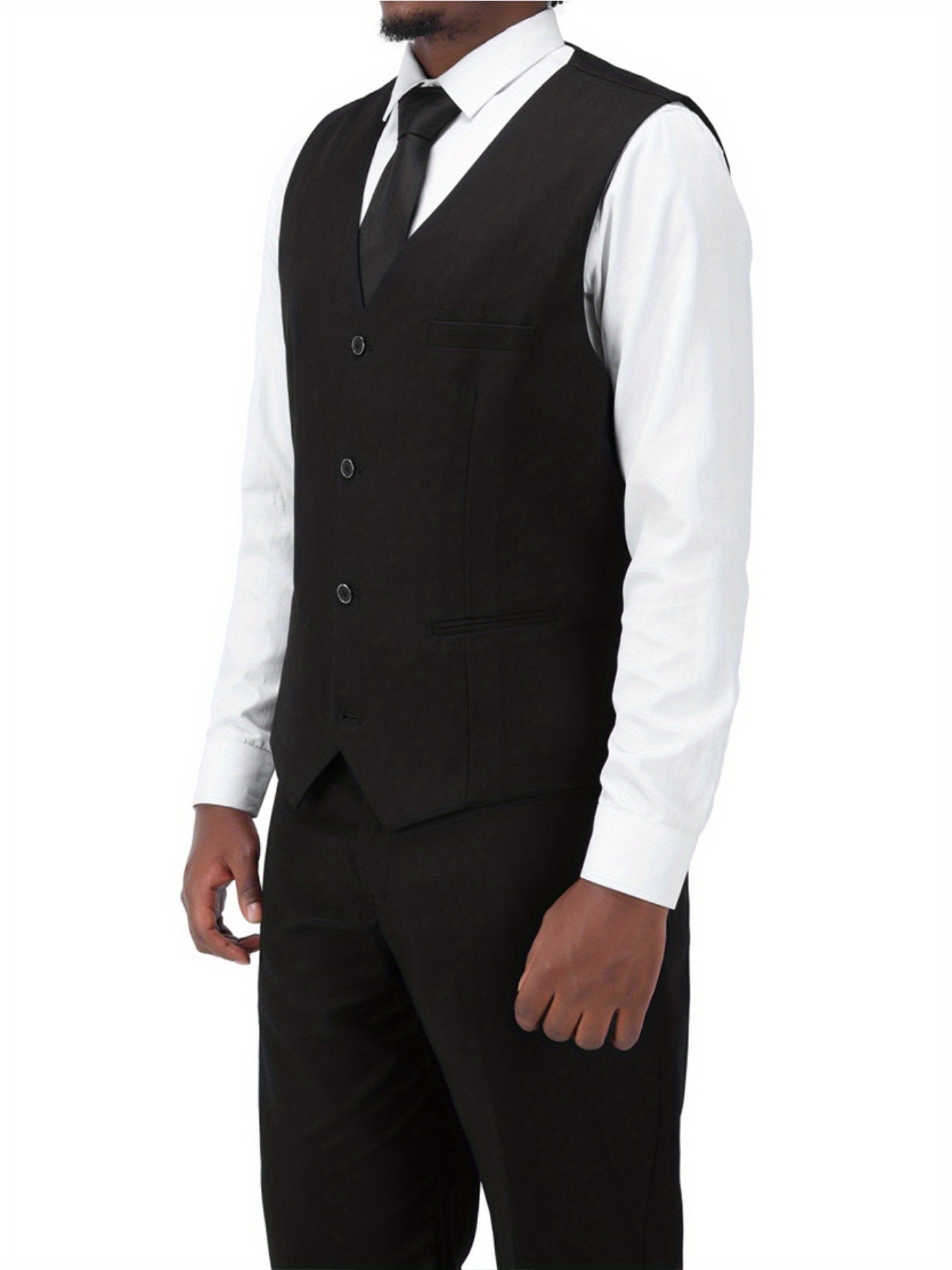 3-Piece Men's Classic Solid Dress Suit Set, One-Button Blazer Jacket.