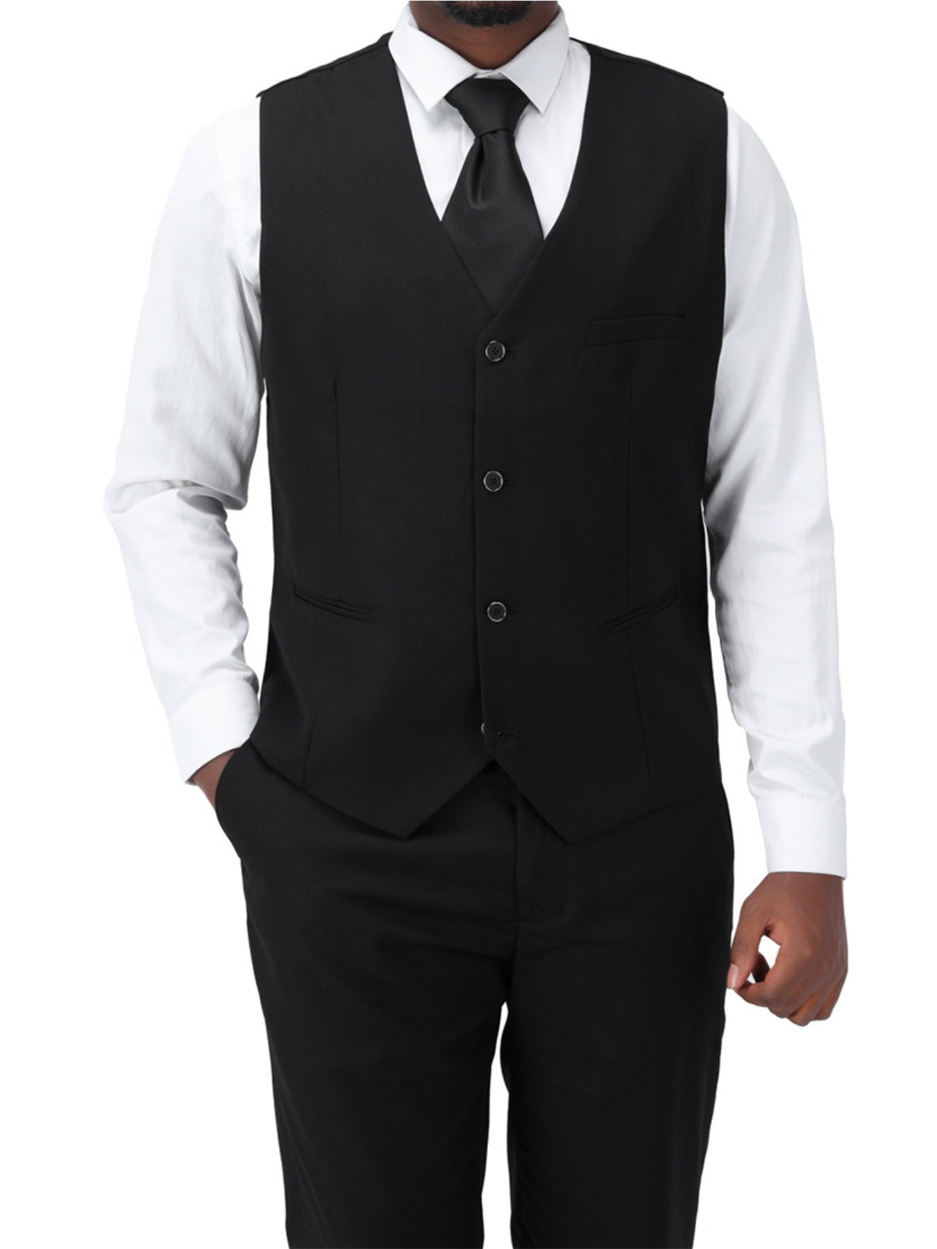 3-Piece Men's Classic Solid Dress Suit Set, One-Button Blazer Jacket.