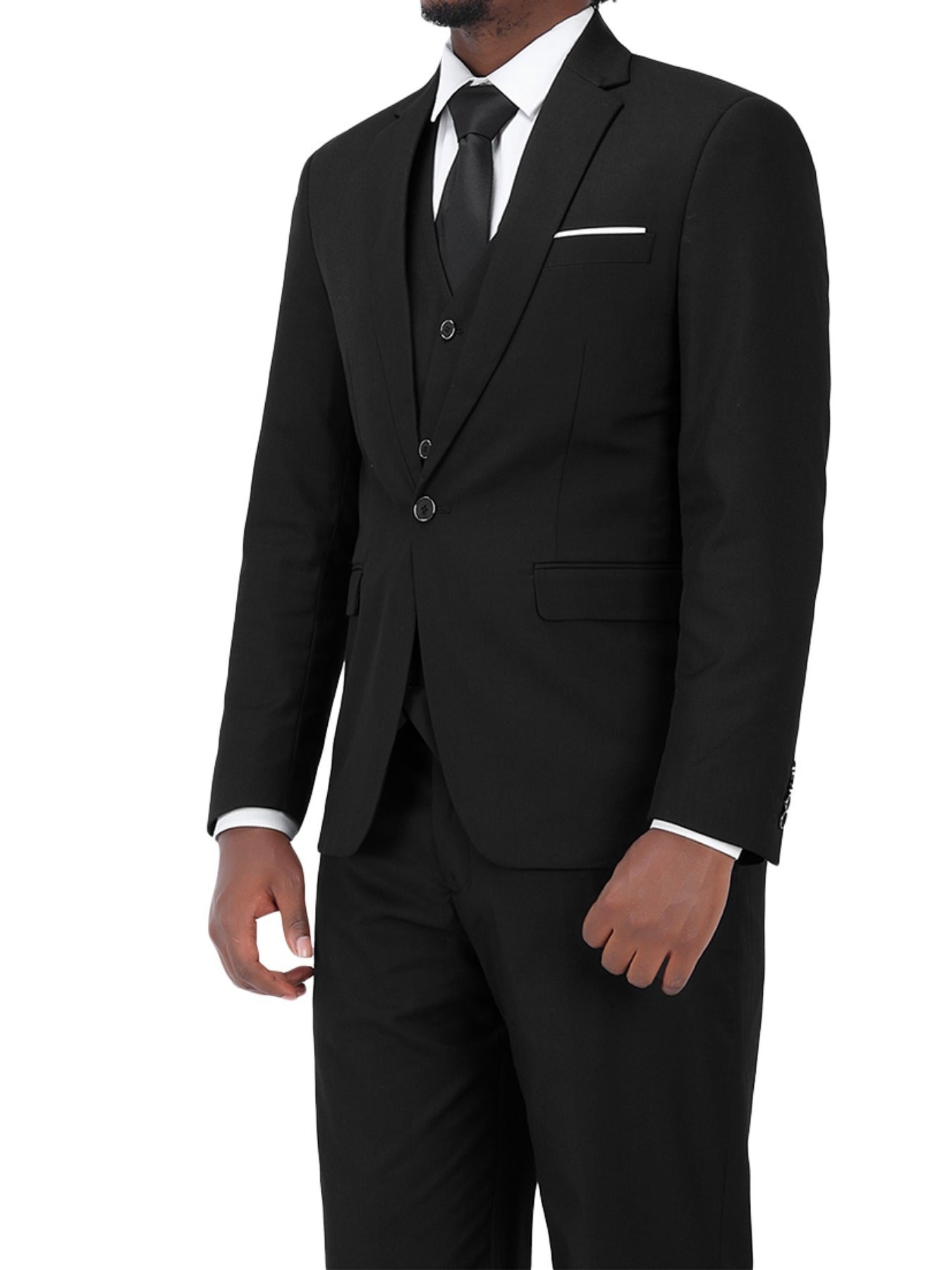 3-Piece Men's Classic Solid Dress Suit Set, One-Button Blazer Jacket.