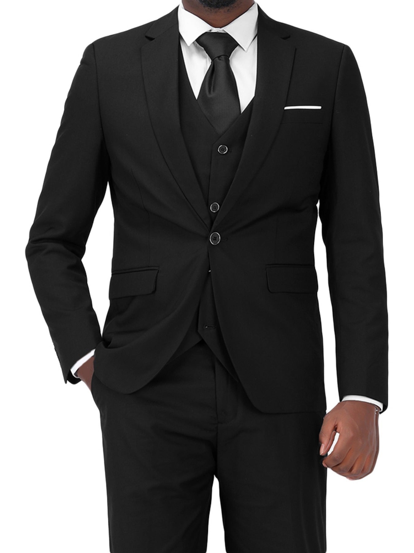 3-Piece Men's Classic Solid Dress Suit Set, One-Button Blazer Jacket.