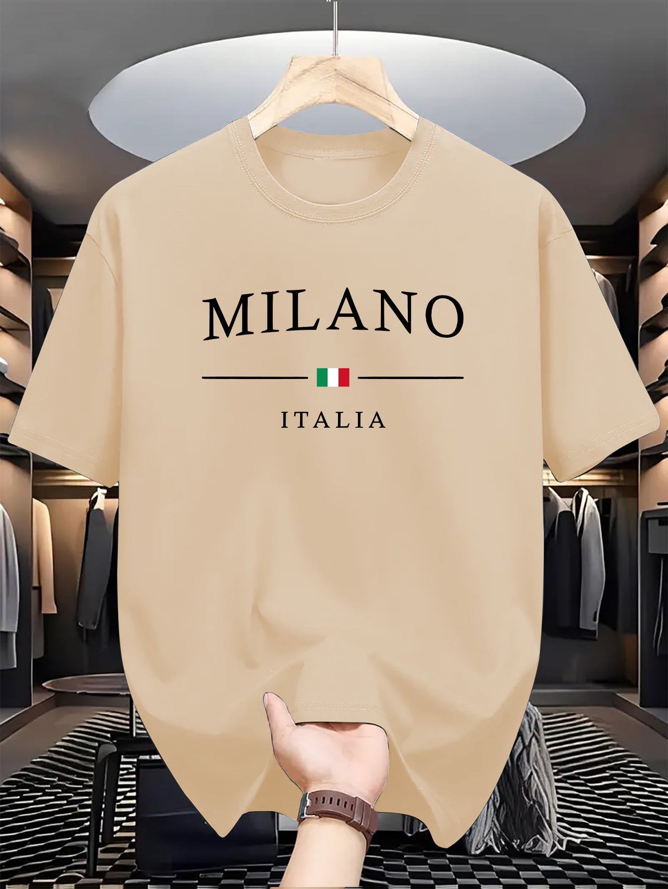 Men's Letter MILANO ITALIA Print Short Sleeve T-Shirts,