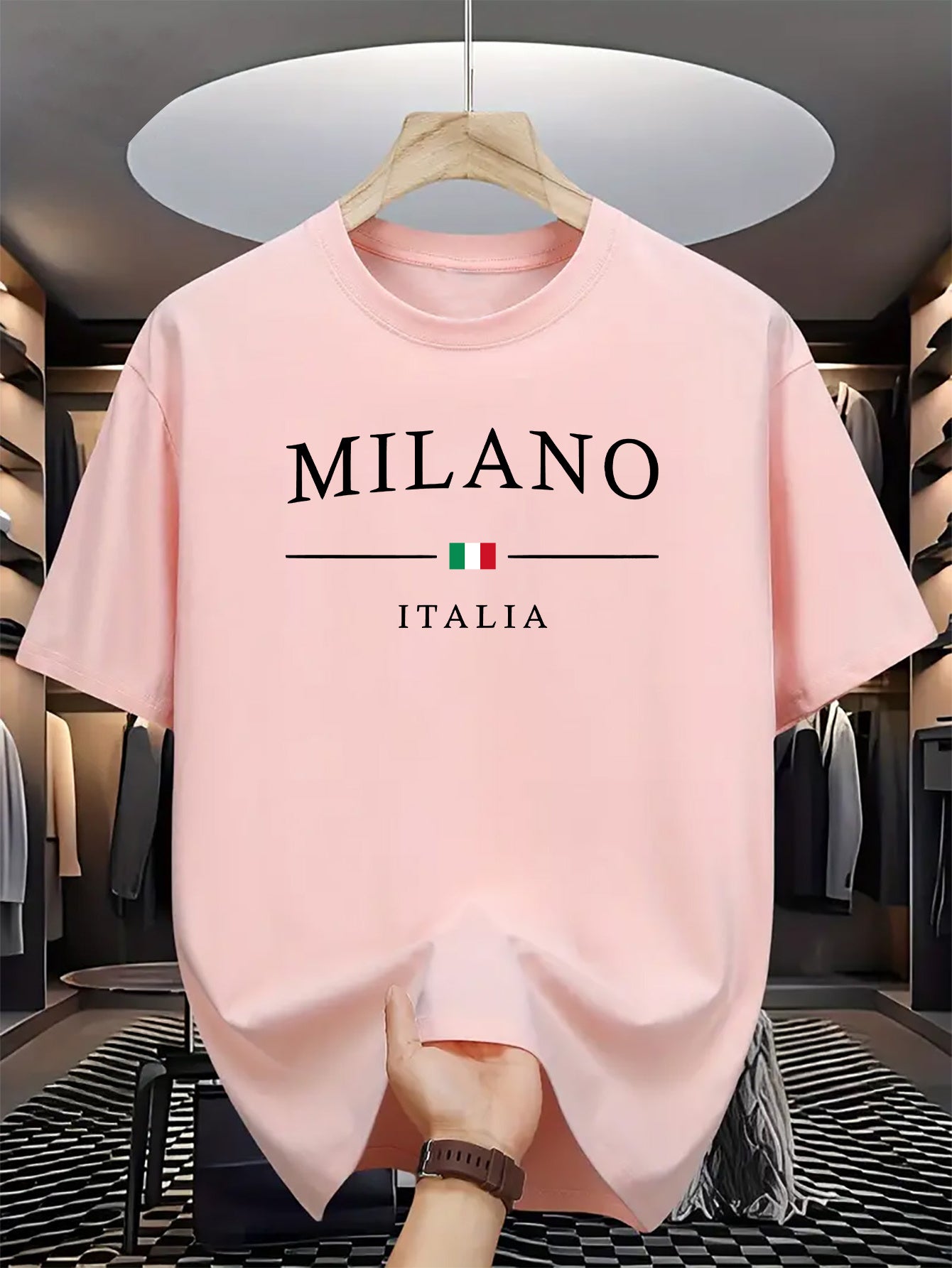 Men's Letter MILANO ITALIA Print Short Sleeve T-Shirts,