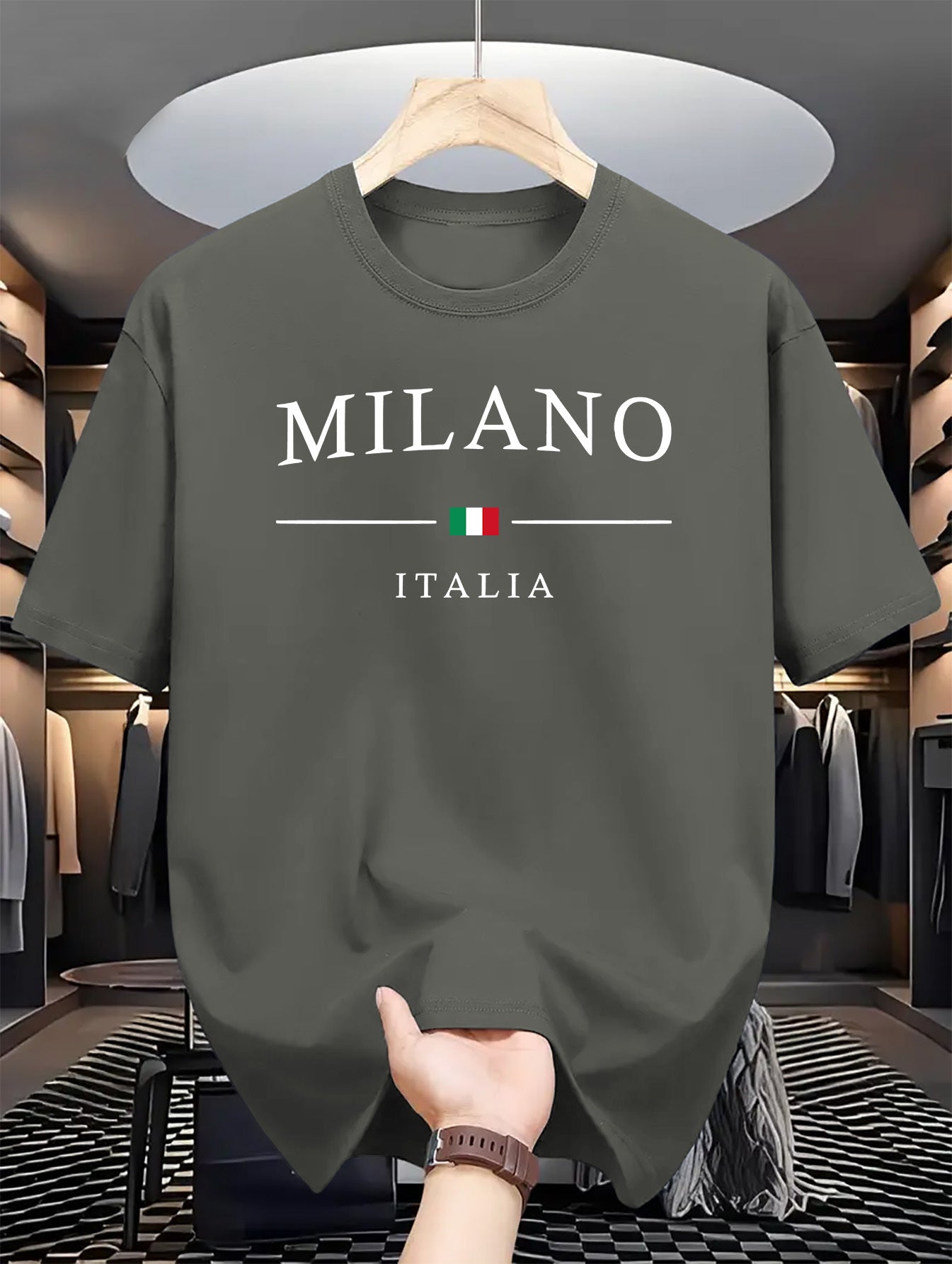 Men's Letter MILANO ITALIA Print Short Sleeve T-Shirts,