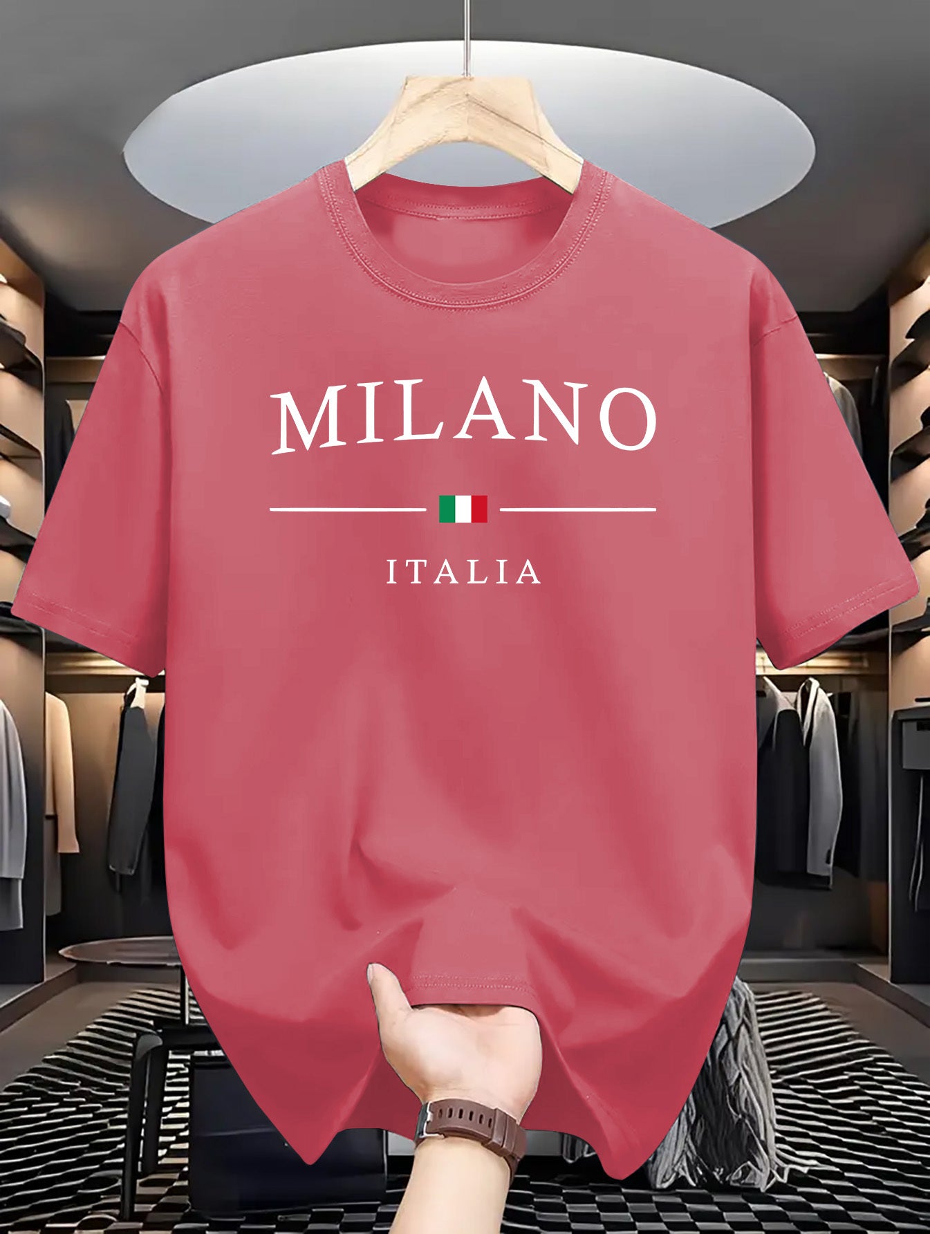 Men's Letter MILANO ITALIA Print Short Sleeve T-Shirts,