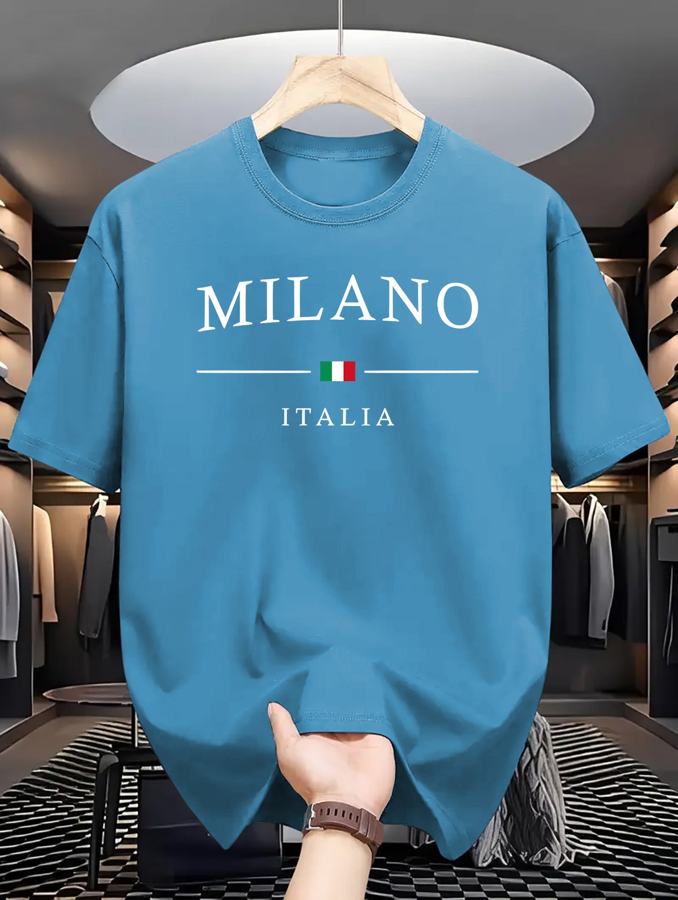 Men's Letter MILANO ITALIA Print Short Sleeve T-Shirts,