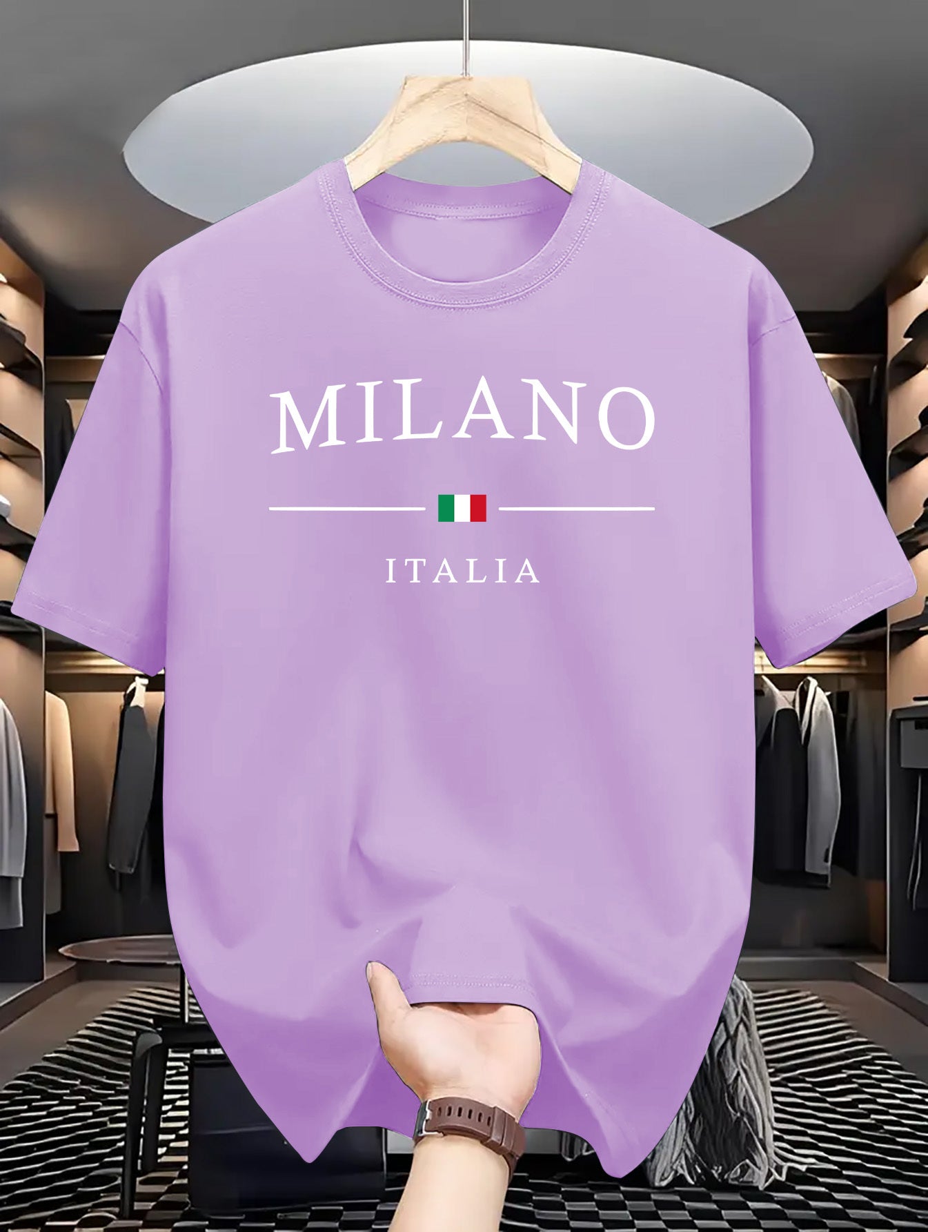 Men's Letter MILANO ITALIA Print Short Sleeve T-Shirts,