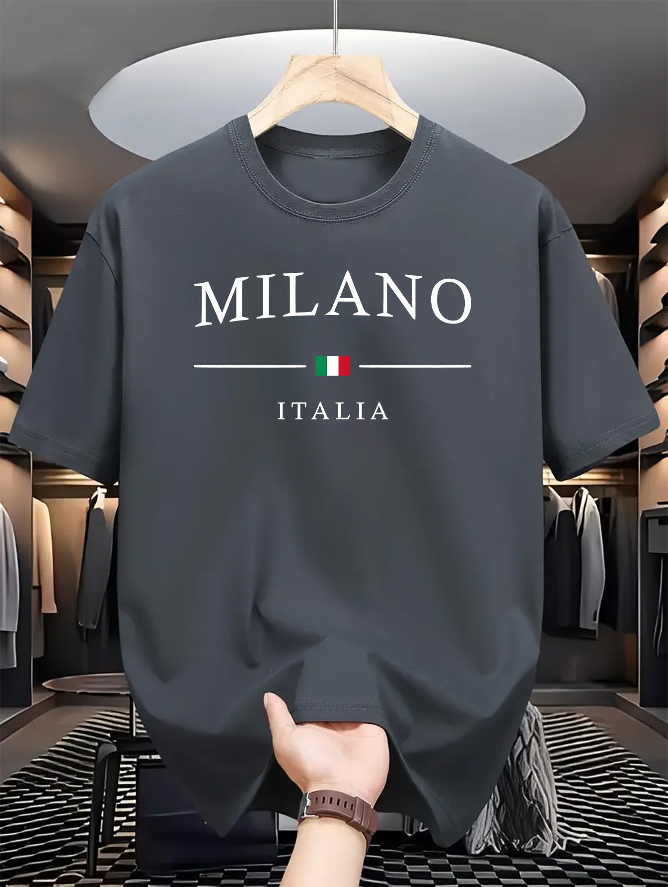 Men's Letter MILANO ITALIA Print Short Sleeve T-Shirts,